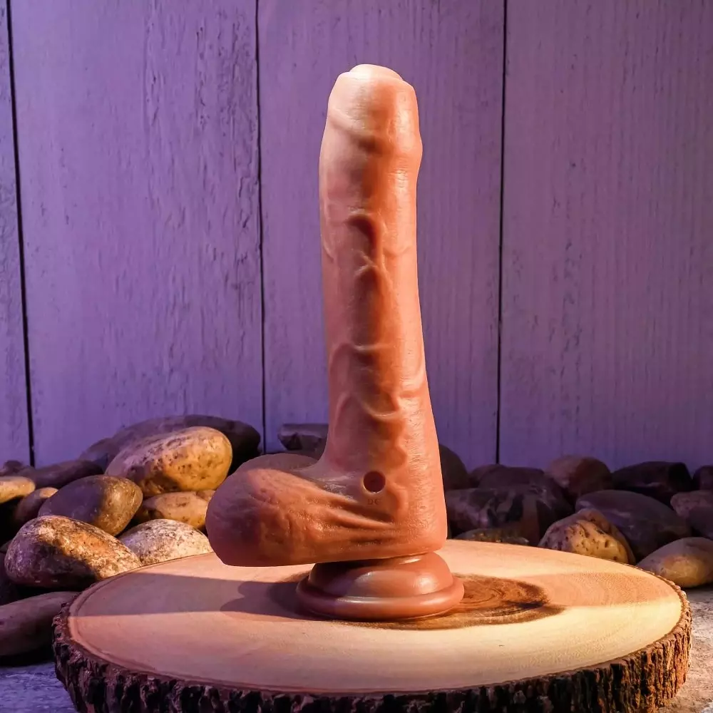 Evolved Peek a Boo Uncircumcised Vibrating Silicone Dildo -Brown